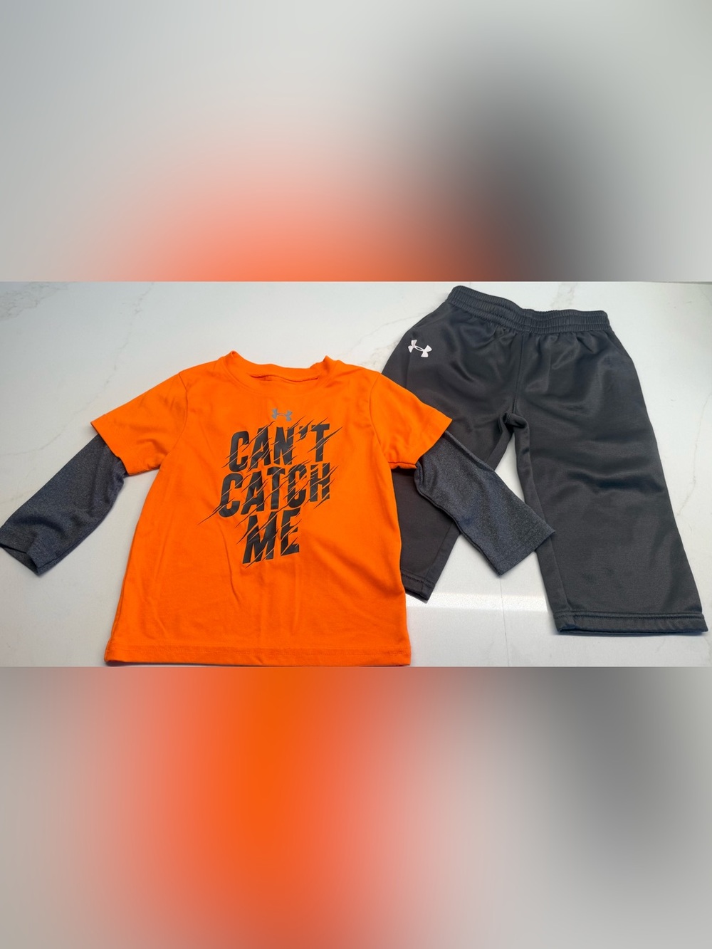 Boys Under Armour 18M Orange Gray Athletic Outfit Set